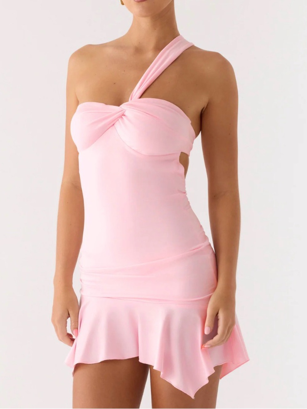 NWT New Not Your Fan Cut Out Pale Pink Mini Dress One Shoulder Sz 6